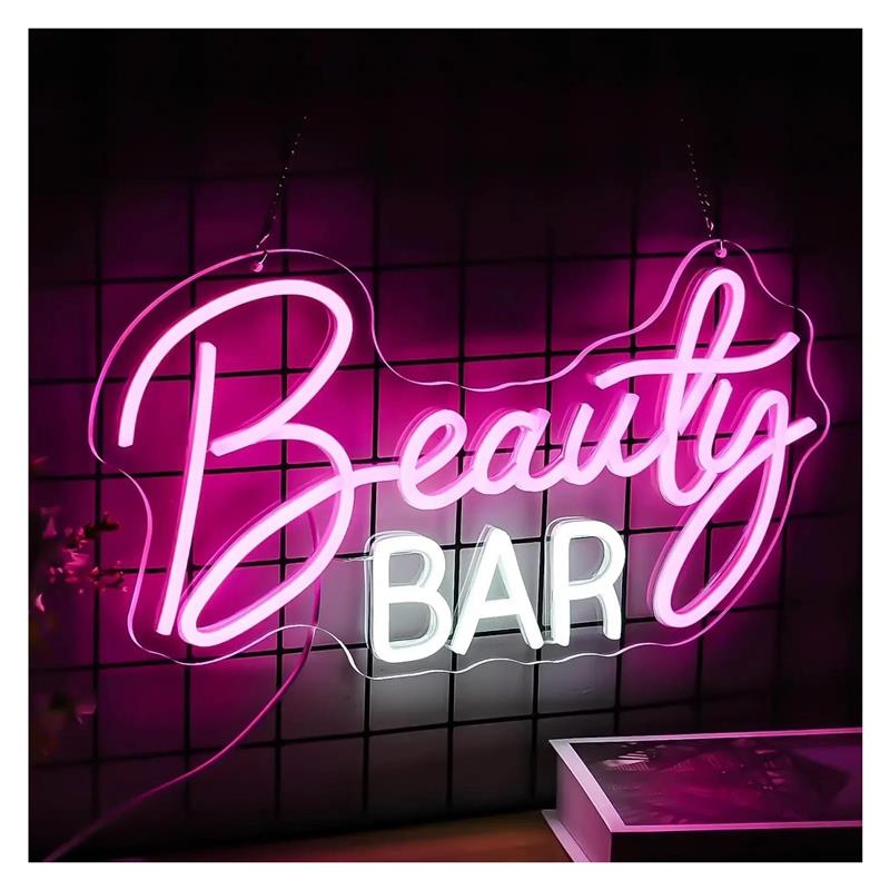 Beauty Makeup Bar - ป้ายไฟนีออนบิวตี้บาร์ ไฟหรี่แสงได้ สำหรับตกแต่งผนัง ใช้พลังงานจาก USB สำหรับห้องแต่งหน้า