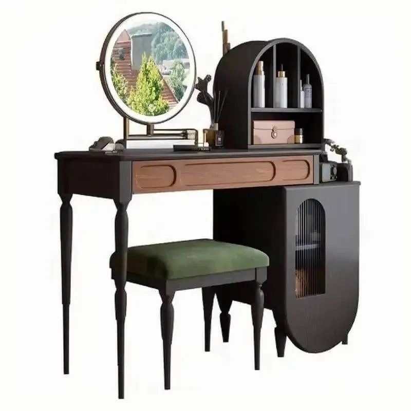 Beauty Makeup Vanity Set - โต๊ะเครื่องแป้งสีดำพร้อมลิ้นชักและเก้าอี้ ชุดใหญ่ ครบเซ็ต ตู้เก็บเครื่องสำอางสุดหรู ทันสมัย เฟอร์นิเจอร์ทันสมัย