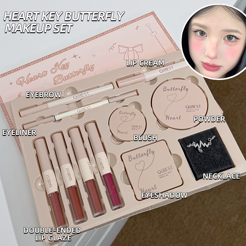 Beauty Book Makeup Kit - ชุดกล่องของขวัญเครื่องสำอาง ลายโบว์ผีเสื้อ รูปหัวใจ ลิปสติก แป้ง บลัชออน