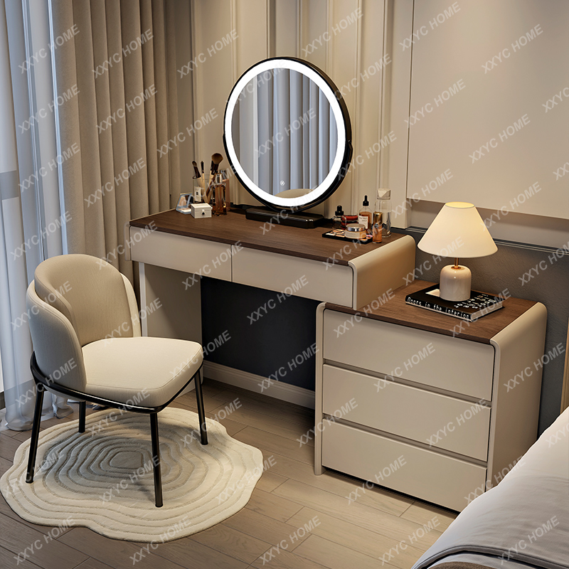 Beauty Makeup Vanity Set - โต๊ะเครื่องแป้งไม้ HHAesthetic พร้อมกระจก ชุดเต็มสำหรับแต่งหน้า จัดระเบียบห้องนอน ประหยัดพื้นที่