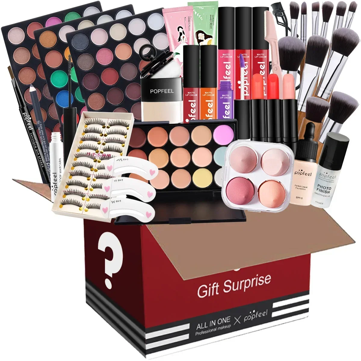 Beauty Book Makeup Kit - POPFEEL All-in-One ชุดแต่งหน้าชุดของขวัญพร้อมอายแชโดว์ Palette Foundation ลิปกลอสแปรงปัดแก้มอายไลเนอร์และของขวัญความงามอื่นๆ