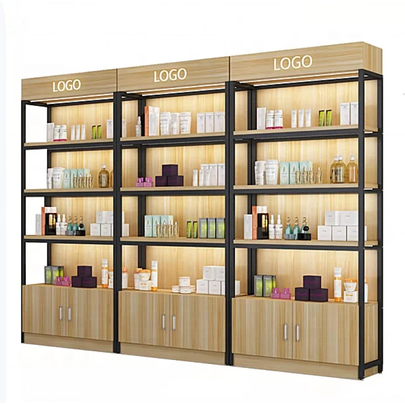 Beauty Makeup Shop - ชั้นวางเครื่องสำอางราคาโรงงาน เฟอร์นิเจอร์ทันสมัยสำหรับร้านเครื่องสำอาง ชั้นวางเก็บของไม้สำหรับร้านเสริมสวย