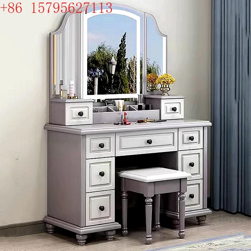 Beauty Makeup Vanity Set - โต๊ะเครื่องแป้งแบบครบชุด ดีไซน์สวยงาม ทันสมัย สไตล์ยุโรป หรูหรา พร้อมไฟกระจก