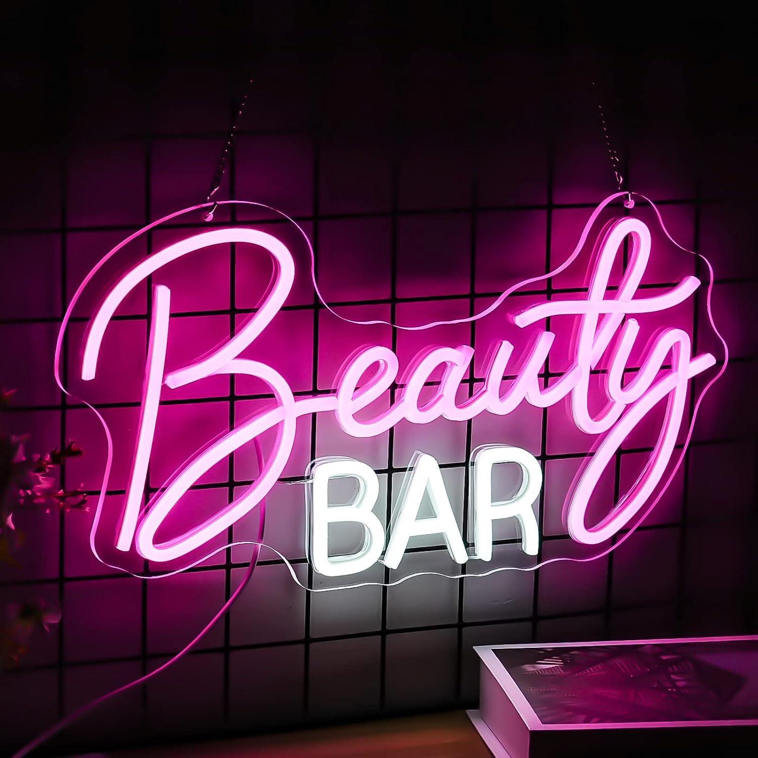 Beauty Makeup Bar - ป้ายไฟนีออนบิวตี้บาร์ ไฟ LED ปรับความสว่างได้ สำหรับห้องแต่งหน้า ห้องนอน