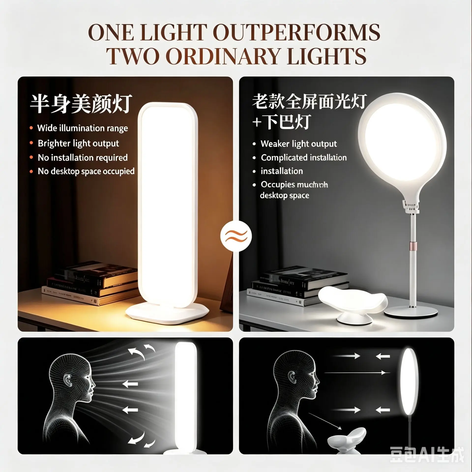 ไฟ LED ตั้งโต๊ะแบบครึ่งตัว ปรั - Beauty Makeup Video บทวิจารณ์และราคา